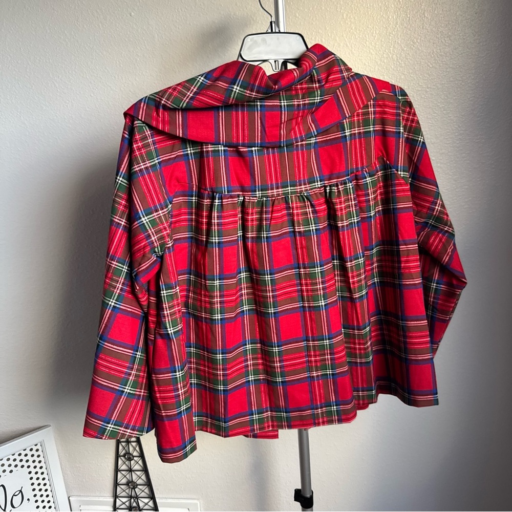 NWT Buru Grace Coordinating Tartan Printed Brocade Oversized Point Collar Coat - Picture 8 of 9